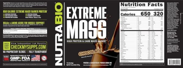 NutraBio Extreme Mass Gainer Protein Powder, 53G Protein, Clean Weight Gainer, Increase Muscle Mass, Full Spectrum Amino Acid - Chocolate, 6 Pound - Image 4