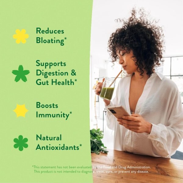 360 Nutrition Blends with Benefits Super Greens Powder w/Probiotics, Digestive Enzymes, Sugar & Gluten Free, Plant Based Superfood Drink Mix for Gut Health, Bloating, Immunity, Overall Health, 6.35 oz - Image 5