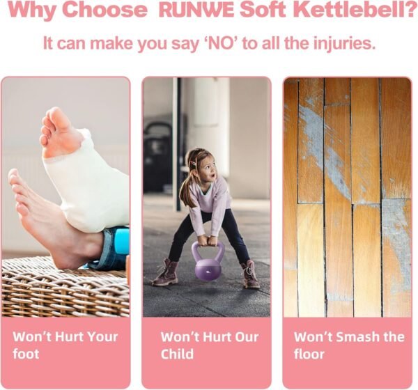 RUNWE Soft Kettlebell - Weight Options for 25, 20, 15, 10 and 5 LB Strength Training Kettlebells Weight Iron Sand Filled Shock-Proof Hand Weights for Women Men or Children - Image 7