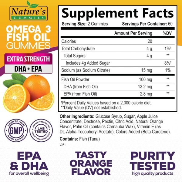 Omega Fish Oil Gummies - Delicious Orange Flavor Fish Oil Omega 3 Supplements with Heart Healthy EPA & DHA Fatty Acids for Heart, Joint & Brain Support - Omega 3 Fish Oil Gummy Vitamins - 120 Gummies - Image 3