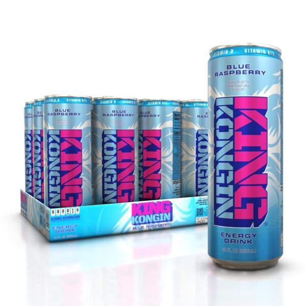 King Kongin Blue Raspberry Sugar Free, zero Calorie Energy Drinks | 200mg of Natural Caffeine Pre Workout Performance with Energy & Focus & No Artificial Colors -Taurine - Gluten-Free & Vegan Antioxidants | Biotin B Vitamins | D vitamins | Zero Sugar | 0 Calories | 12 Fl Oz Cans (12 Pack) - Image 2
