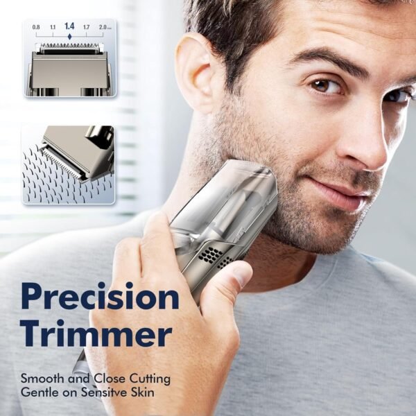 Vacuum Beard Trimmer for Men, Upgrade Adjustable Length with 2 Comb, Electric Vacuum Trimmer for Beard, Mustache and Stubble, Waterproof and Rinses Easy, High Precision Blades for Skin fit - Image 8