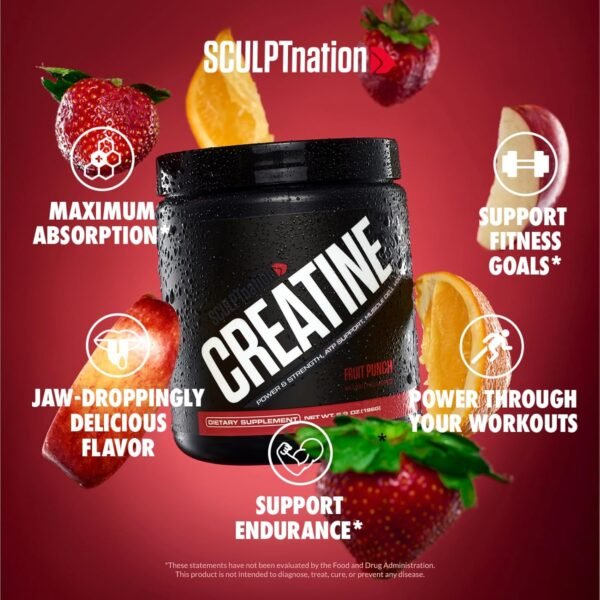 Sculpt Nation by V Shred Creatine - Premium Creatine Monohydrate Powder to Support Muscles, Energy, and Brain Function, Fruit Punch Flavored Creatine - 30 Servings - Image 3
