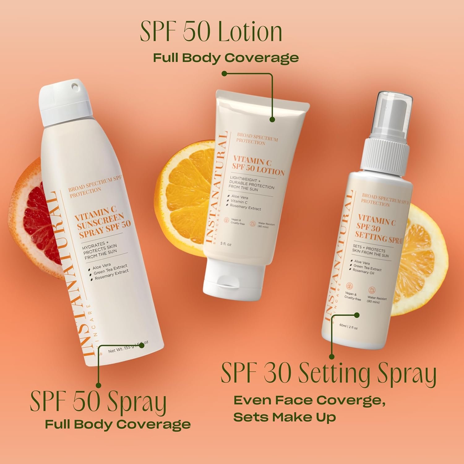 InstaNatural Skin Care Vitamin C SPF 50 Broad Spectrum Sunscreen Spray, Brightens & Hydrates, UVA, UVB Sun Protection Sunblock, with Aloe Vera & Botanicals, Aerosol Bottle, 5.5 Fl Oz - Image 6