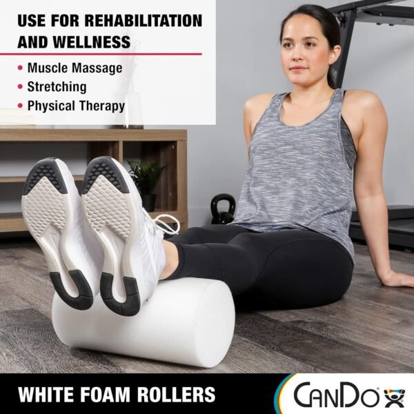 CanDo White PE Foam Rollers for Exercise, Finess, Muscle Restoration, Massage Therapy, Sport Recovery and Physical Therapy for Home, Clinics, Professional Therapy Round 6" x 36" - Image 5