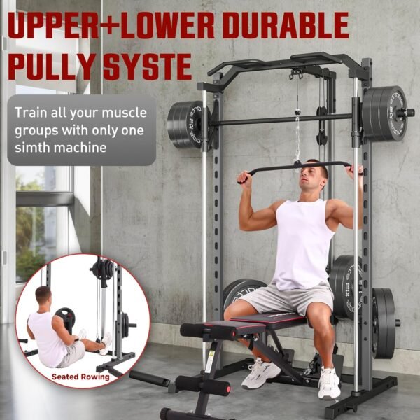 OPPSDECOR All-in-One Adjustable Smith Machine with LAT-Pull Down System Multi-Function Power Cage for Home Gym Cable Crossover Squat Rack of Workout Machine Training Equipment with Attachments - Image 3