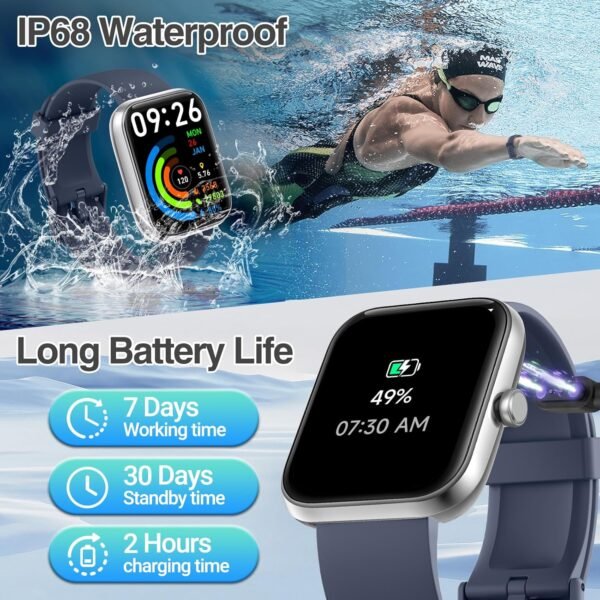 Smart Watch for Men Women with Bluetooth Call,Alexa Built-in Smartwatch,1.83"DIY Dial Fitness Watch with Sleep Heart Rate SpO2 Monitor,100+ Sport Mode,IP68 Waterproof Watch Compatible with Android iOS - Image 9