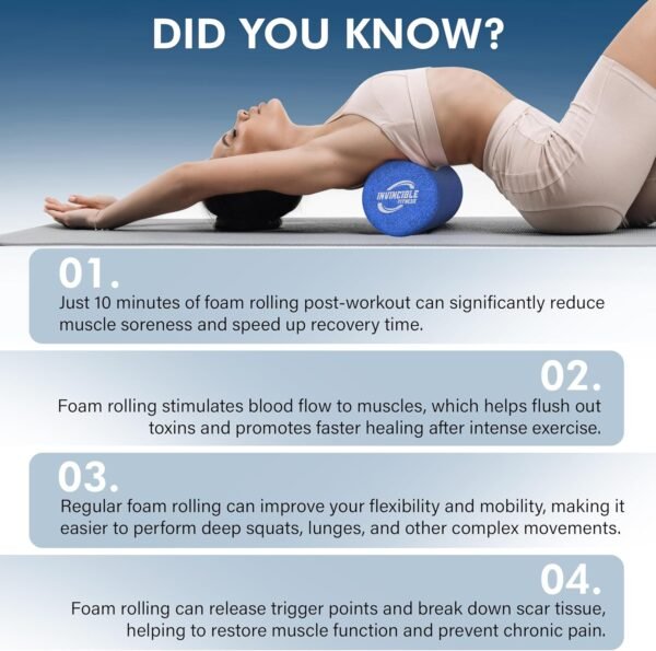 Invincible Fitness EPP Foam Roller for Deep Tissue Massage – Enhance Recovery, Relieve Pain, and Boost Mobility for a Stronger, Healthier You (Blue) - Image 5