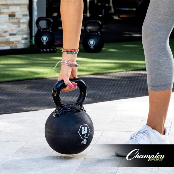 Champion Sports Rhino Kettlebell Rubber Weights, Black - Premium Strength Training Equipment - Multiple Weights - Image 7