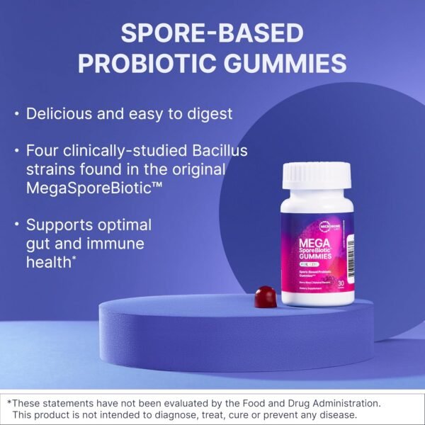 Microbiome Labs Spore Based Probiotic Gummies for Women, Men & Children - MegaSporeBiotic Gummies - 4 Bacillus Probiotics for Digestive Health & Microbiome Support - Berry Flavor (60 Gummies) - Image 3