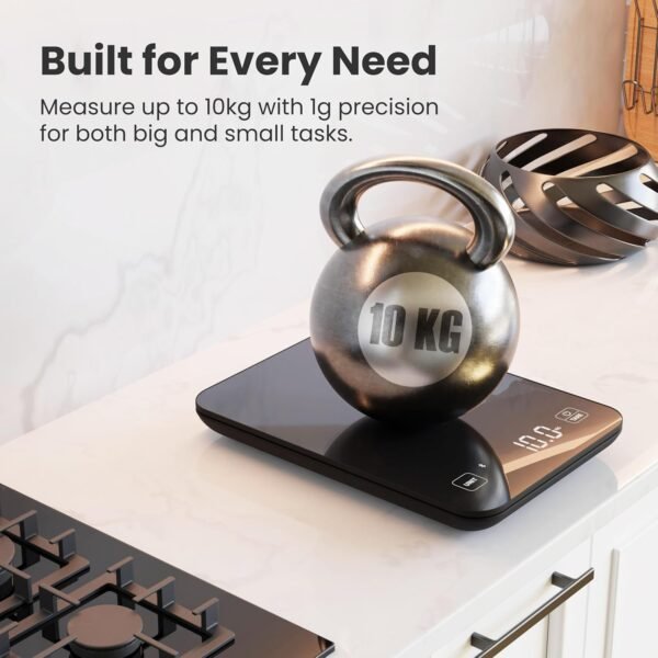 Food Scale,1g to 22lb High Precision Kitchen Scale with Nutritional Calculator, Waterproof Digital Scale for Cooking Baking. Digital Weight Grams and Ounces for Weight Loss, LED Display- Black - Image 7