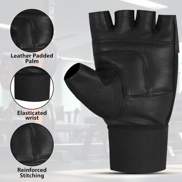 Weightlifting Gym Gloves with Non-Slip Leather Palm for Fitness, Bodybuilding, and Workout for Men and Women - Image 3