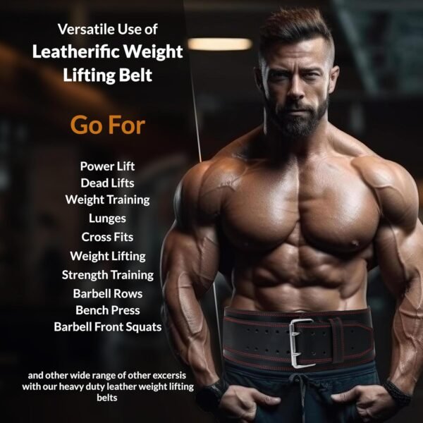 Premium Leather Weight Lifting Belt for Men & Women - 8MM Thick, 4" Wide, Heavy Duty Gym Belt with Steel Buckle for Weightlifting, Powerlifting, Strength Training, Squat or Deadlift Workout, Lower Back Support - Image 7