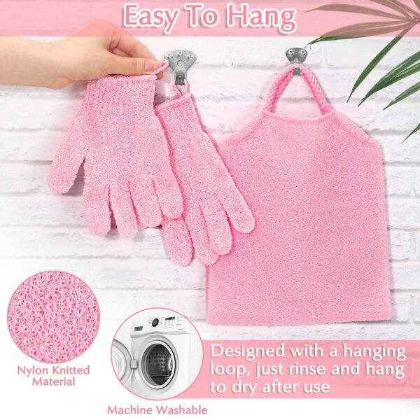Anezus Exfoliating Shower Bath Gloves Back Scrubber Set for Body, Face, Shower, Bath, Scrub and Exfoliator (Pink) - Image 6
