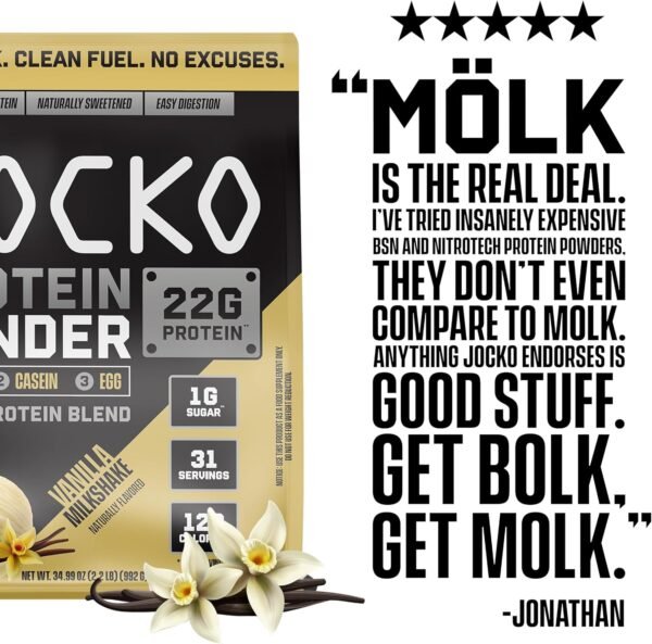Jocko Mölk Whey Protein Powder 22g Protein - Low Sugar Monk Fruit Blend - Muscle Recovery & Growth, Packaging May Vary (31 Servings, Vanilla Milkshake) - Image 5