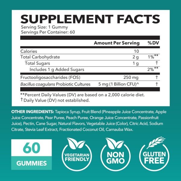Probiotic Gummies for Digestive Support and Gut Health - 1 Billion CFU Bacillus Coagulans - 60 Count - Shelf Stable, Non-GMO, Gluten-Free, and Vegetarian - 2 Month Supply, Mixed Berry Flavor - Image 3