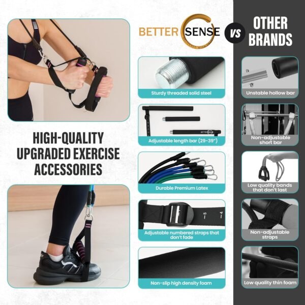Upgraded Pilates Bar Kit – 39” Adjustable Exercise Equipment for Men, Women with 6X 20, 30, 40 lbs Resistance Bands with Adjustment Buckle – Pilates Equipment for Home Workouts for All Fitness Levels - Image 4