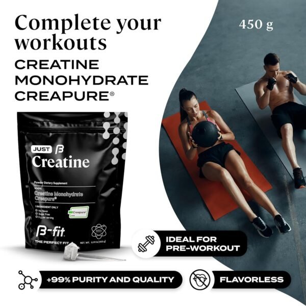 Creatine Monohydrate Powder - Just Creatine Creapure - 90 Servings - 450 g - Pre Workout Creatine for Women - Sugar-Free - Flavorless Supplement - 3 Month Supply - Image 3