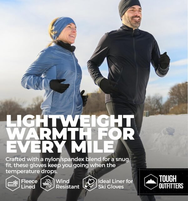 Tough Outdoors Running Gloves for Men & Women - Winter Glove Liners & Touchscreen Gloves - Lightweight Gloves & Hiking Gloves - Image 3