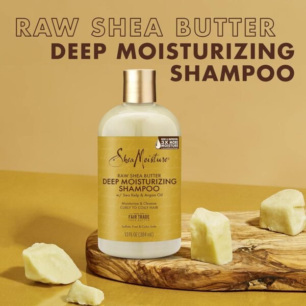 Shea Moisture Raw Shea Butter Shampoo and Conditioner Set, Deep Moisturizing with Sea Kelp & Argan Oil, Sulfate Free & Silicone Free, Curly Hair Products, Family Size, 13 Fl Oz (Pack of 2) - Image 4