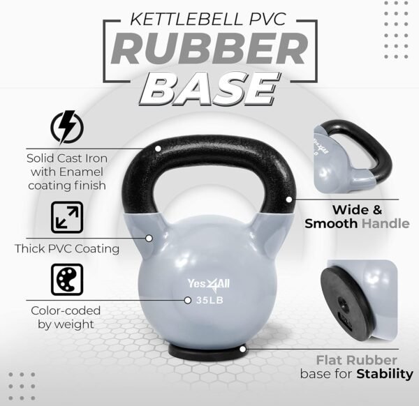 Yes4All Kettlebells Rubber Base, Kettlebell Set for Women, Strength Training Kettlebells Weights (10-65 lbs) - Image 3