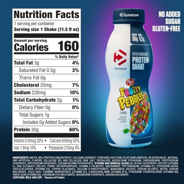 Dymatize Performance Protein Shake, Fruity Pebbles, 30g of Protein, 6.2g BCAA for Muscle Recovery, No Added Sugar, Low Fat, 24 Vitamins and Minerals, Gluten-Free, Ready to Drink, On-the-Go Snack, 11.5fl oz, 12 pack - Image 6