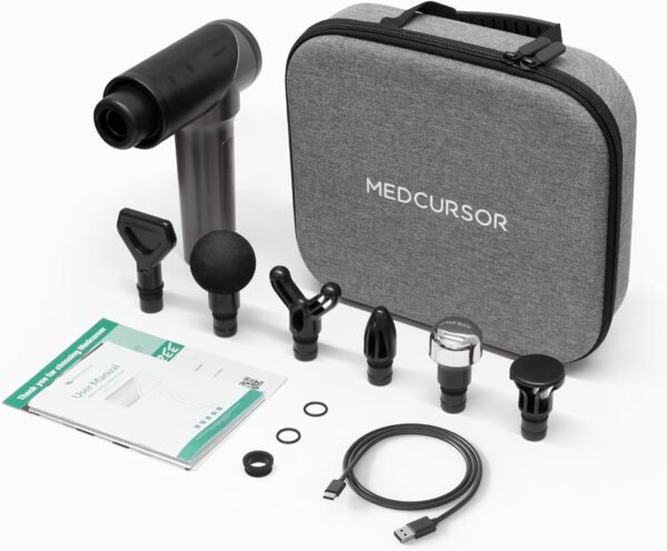 Medcursor Massage Gun, High Intensity Brushless Motor, Handheld Percussion Deep Tissue Massager with 6 Massage Heads for Sore Muscle and Stiffness, FSA and HSA Eligible, Gifts for Father/Dad (Gray) - Image 6