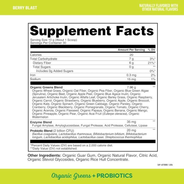 Healthy Delights Organic Greens Powder, Greens Powder with Fiber, Organic Greens Powder Superfood, Naturally Boost Energy, USDA Organic, Delicious Berry Flavored, 30 Servings (Packaging May Vary) - Image 3