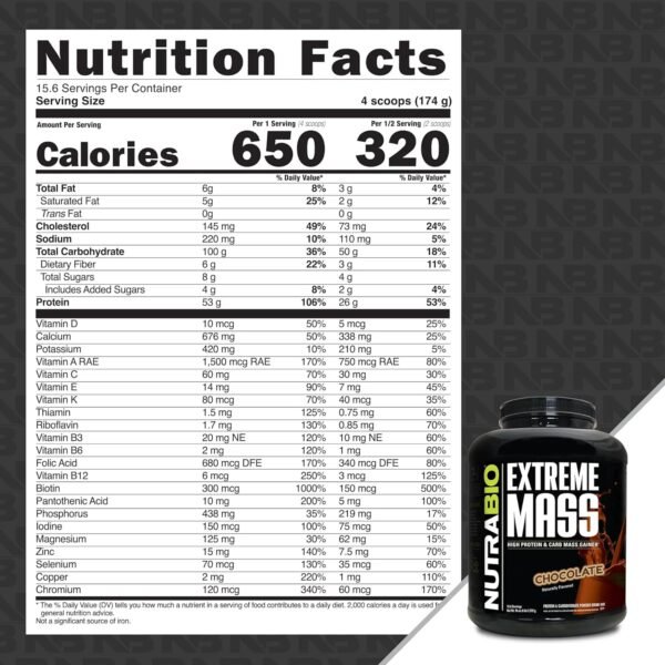 NutraBio Extreme Mass Gainer Protein Powder, 53G Protein, Clean Weight Gainer, Increase Muscle Mass, Full Spectrum Amino Acid - Chocolate, 6 Pound - Image 3