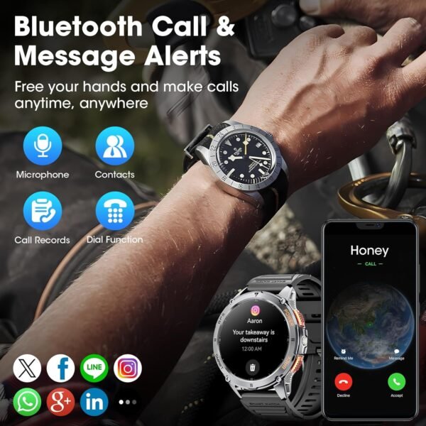 Military Smart Watch for Men with GPS, 1.43" AMOLED Bluetooth Call Smartwatch with LED Flashlight, Rugged Smart Watches for Android iOS, IP68 Waterproof Fitness Tracker with Heart Rate (Black) - Image 6