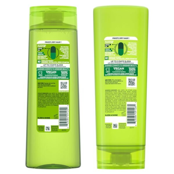 Garnier Fructis Sleek & Shine Shampoo (22 Fl Oz) + Conditioner (21 Fl Oz) Set for Frizzy, Dry Hair, Plant Keratin + Argan Oil (2 Items), 1 Kit (Packaging May Vary) - Image 12