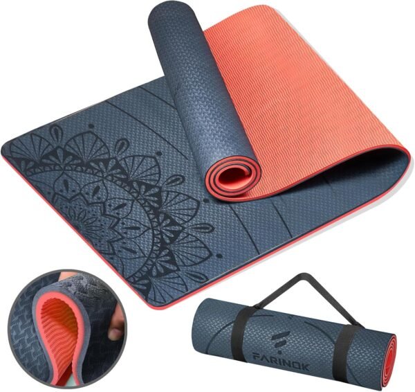 Yoga Mat Extra Thick 9MM, High Density Exercise Mats Non Slip for Home Workout, Pilates Mat with Strap for Women Men, Eco Friendly Mat Thick (9MM-NAVY-BLUE) - Image 2