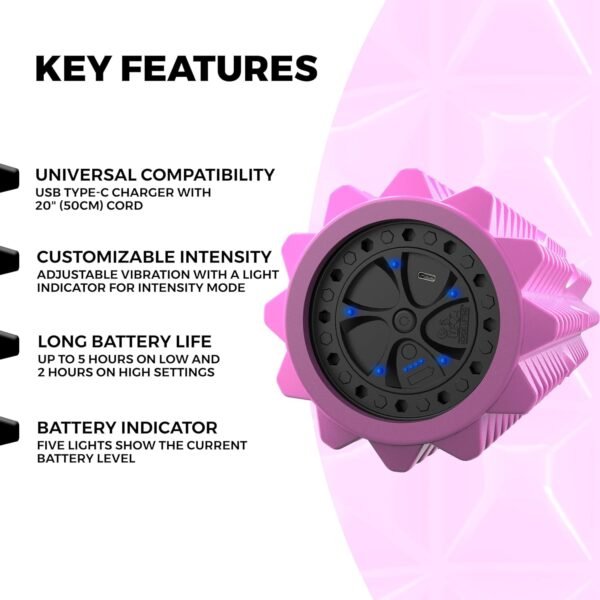 Nordic Lifting Vibrating Foam Roller w/ 5 Intensity Vibration, High Density EVA Foam for Deep Tissue Massage & Muscle Recovery - Ideal for Back Pain, Plantar Fasciitis Relief, Physical Therapy - Pink - Image 6