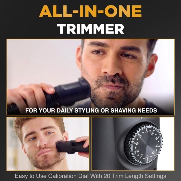 Vacutrim Cordless Mens Beard Trimmer, Rechargeable Electric Shaver with 20 Trim Setting Calibration Dial and Built-in Vacuum for Mustache, Sideburns. Facial Hair, Black, 7.5", As Seen On TV - Image 6