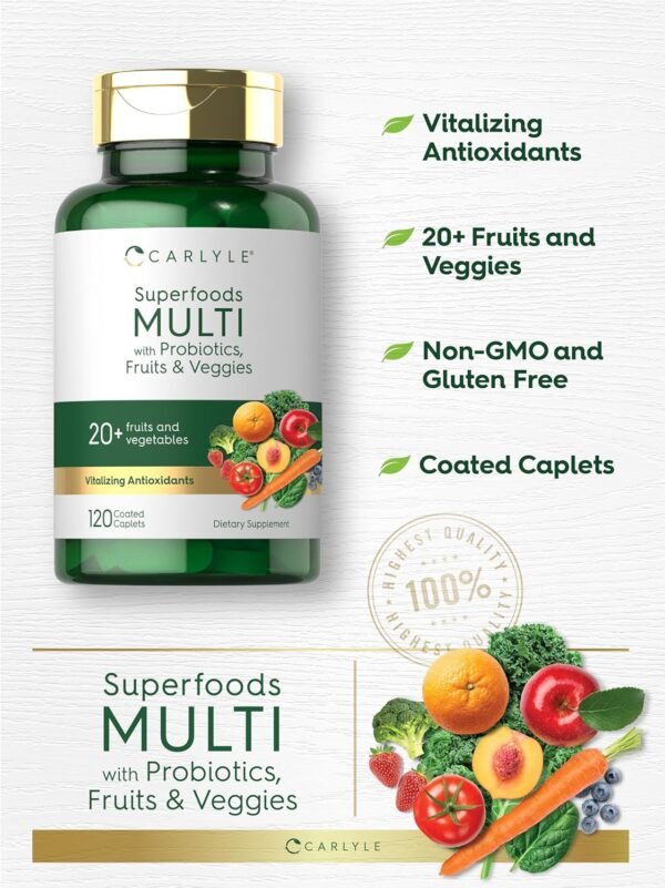 Carlyle Fruits and Veggies Supplement | 120 Count | Superfood Multivitamin with Probiotics | Made with 20 Fruits and Vegetables | Non-GMO & Gluten Free - Image 6