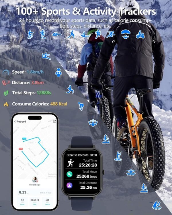 Smart Watch for Men Women, 1.83" HD Fitness Tracker with Answer/Make Calls, Heart Rate/Blood Oxygen/Sleep Monitor, Pedometer, Calories, 120+ Sports Mode, IP68 Waterproof Fitness Watch for Android iOS - Image 4