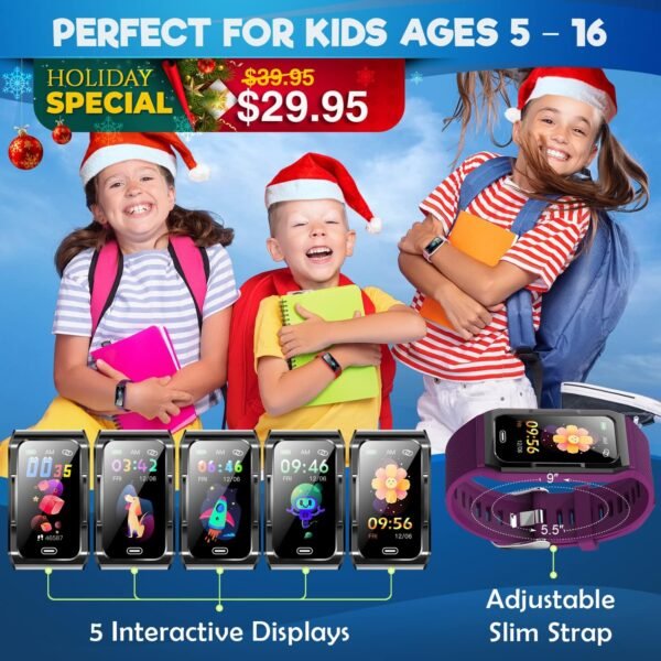 Inspiratek Kids Fitness Tracker for Girls and Boys (Age 5-16) - Waterproof Fitness Watch for Kids with Heart Rate Monitor, Sleep Monitor, Calorie Counter and More- Kids Activity Tracker (Purple) - Image 3