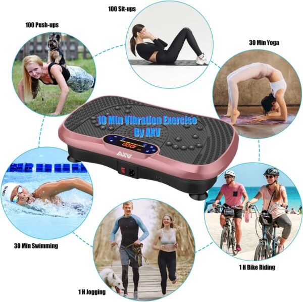 AXV Vibration Plate Fitness Platform Exercise Machine Vibrating Lymphatic Drainage Shaking Full Body Shaker Workout Vibrate Stand Shake Board Sport Gym for Weight Loss Fat Burner for Women Men - Image 3