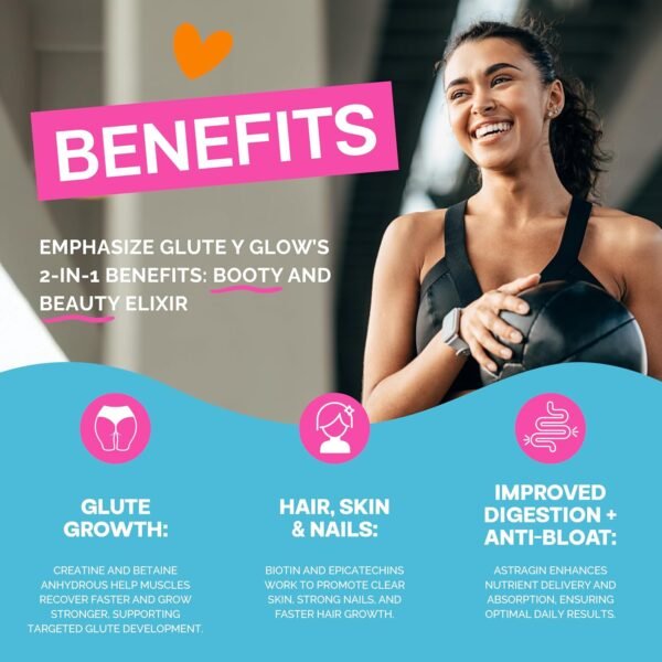 Glute Y Glow, Creatine for Women 2-in-1 Booty & Beauty Elixir W/Creatina para Glúteos┃Supports Faster Hair Growth, Stronger Nails & Glowing Skin - Horchata Flavor - Image 5
