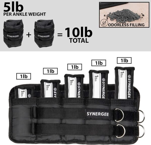 Synergee Comfort Fit Adjustable Ankle/Wrist Weights (Set of 2). Available in 5lb, 10lb & 20lbs. One Size Fits All. - Image 6