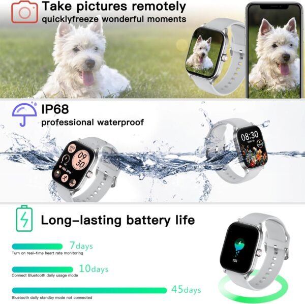 Smart Watch (Answer/Make Call), 1.85" Smartwatch for Android Phones and iPhone with Heart Rate,Sleep Monitor,Pedometer, 100+Sports Fitness Watch, IP68 Waterproof Fitness Tracker for Men Women - Image 6