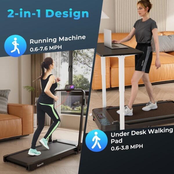 Goplus 2 in 1 Folding Treadmill, 300 LBS Capacity Walking Pad with Handle Bar, Under Desk Treadmill with Remote & APP Control and LED Display, Foldable Portable Treadmills for Home Small, Office - Image 3