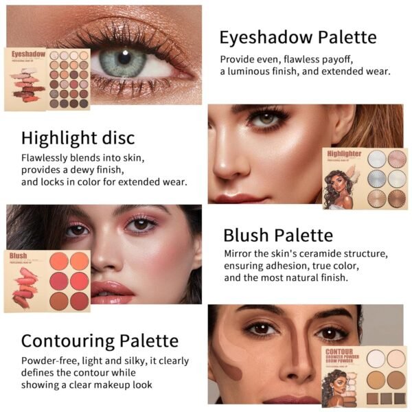 4-Layer Book-Style Foldable Makeup Palette Set | Portable & Long-Lasting | Contour Blush Highlight Eyeshadow, Professional 43 Shades, Suitable for Multiple Skin Tones & Makeup Looks, Gift Idea - Image 4