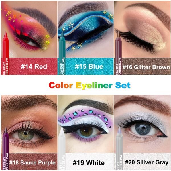 15 Colorful Eyeliner Pen Set, Eye Shadow Pencil, Pearl Eyeliner Kit Metallic Eyeliner Pencil Glitter Eyeliner for Women Eye&Lip Liner Professional Eye Makeup Set Colorful Eyeliner Eye Color - Image 4