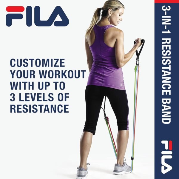 FILA Accessories 3-in-1 Tube Resistance Bands with Handles - 3 Adjustable Exercise Band Levels - Pull Up Bands for Workouts, Physical Therapy, Fitness at Home, Gym, and Outdoors - Image 4