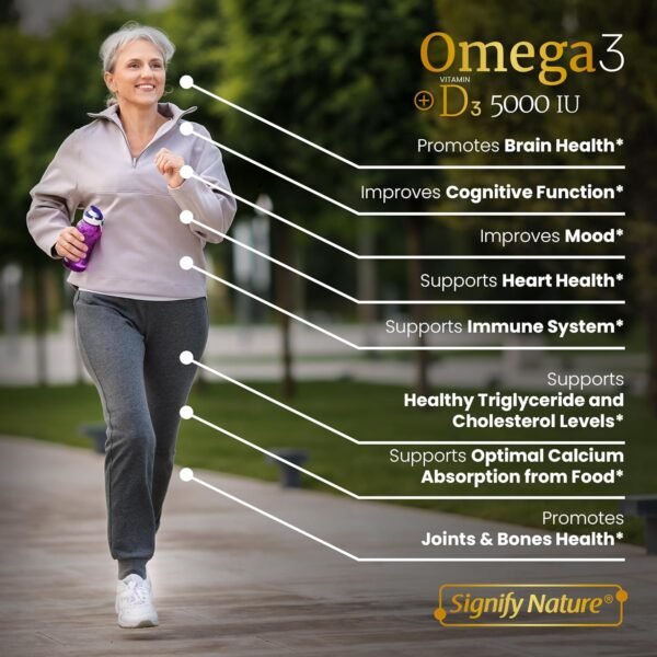 SIGNIFY NATURE Omega 3 Fish Oil Supplement with Vitamin D3 5000 IU - 1000mg Triglyceride Capsules for Brain Health - Omega3 EPA DHA + VIT D 3-90CT - Image 4