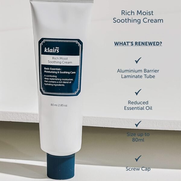 DearKlairs Rich Moist Soothing Cream 80ml, Sensitive Skin, Hypoallergenic, Centella Asiatica, Ceremide, Moisturizer, Full Hydration, Non-sticky texture, K-beauty - Image 8