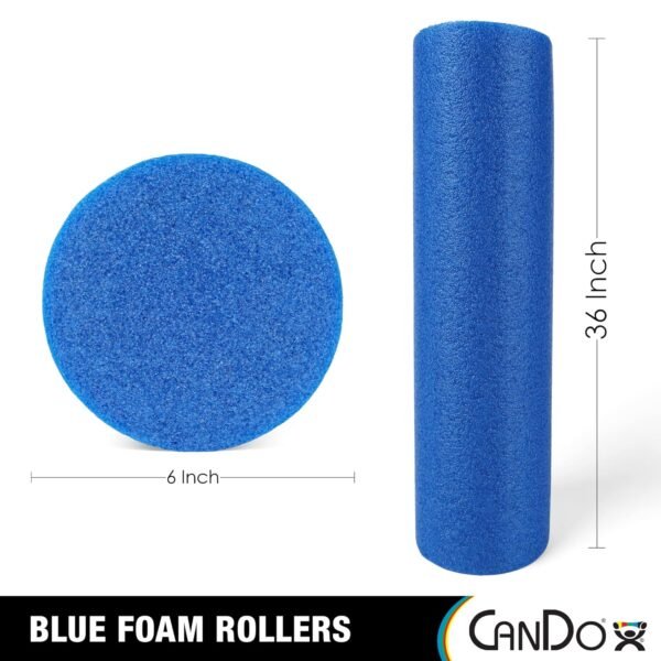 CanDo Blue PE Foam Rollers for Fitness, Exercise Muscle Restoration, Massage Therapy, Sport Recovery and Physical Therapy for Homes, Clinics, and Gyms 6" x 36" Round - Image 3