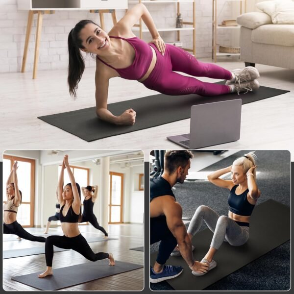 All Purpose 1/4-Inch High Density Anti-Tear Exercise Yoga Mat with Carrying Strap and Yoga Blocks, Black - Image 8