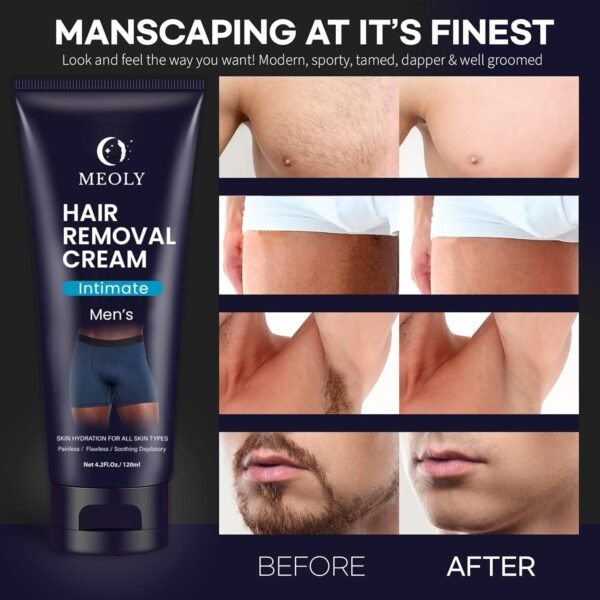 Intimate Hair Removal Cream for Men: Effective Painless Flawless Depilatory Cream for arms legs chest and Bikini Area Suitable for All Skin Types 4.2 fl.oz - Image 4